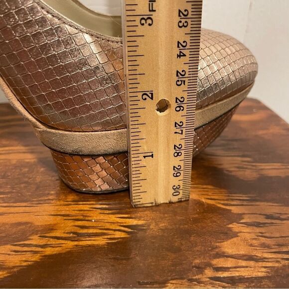 Brian Atwood Rose Gold Snakeskin Embossed Stiletto Platform Ultra High Heels 8.5 - Picture 10 of 14